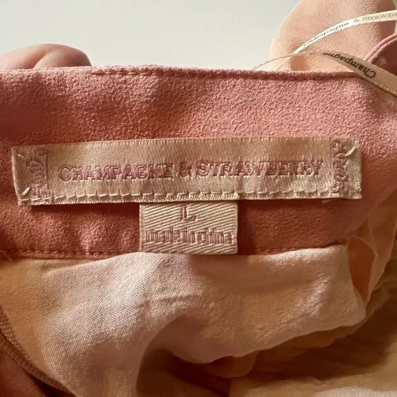 Anthropologie Champagne & Strawberry Halter Maxi Flowy Dress Size Large - Picture 9 of 10